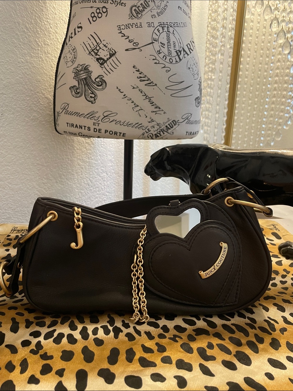 Vintage Y2K Black Juicy Couture Heart Mirror Purse